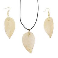 Set Collier Boucles d'Oreilles- Feuilles en Gouttes - Doré