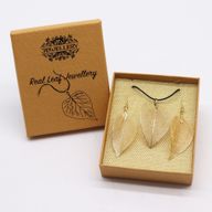 Set Collier Boucles d'Oreilles- Feuilles en Gouttes - Doré