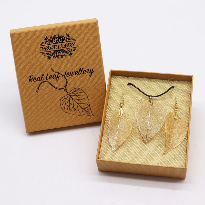 Set Collier Boucles d'Oreilles- Feuilles en Gouttes - Doré