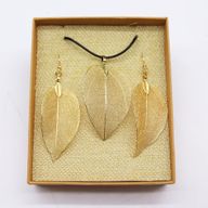 Set Collier Boucles d'Oreilles- Feuilles en Gouttes - Doré