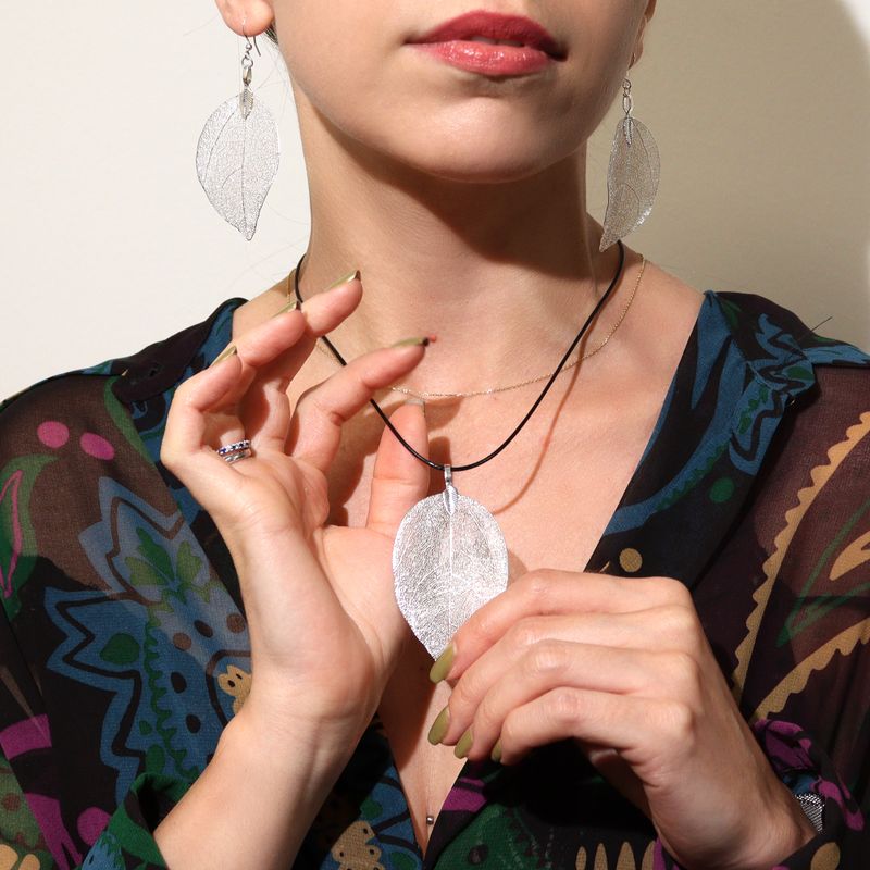Boucles d'Oreilles - Feuilles Gouttes - Argenté