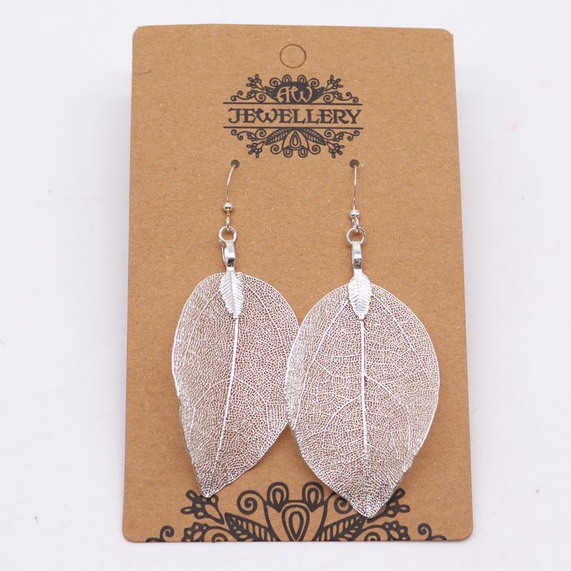 Boucles d'Oreilles - Feuilles Gouttes - Argenté