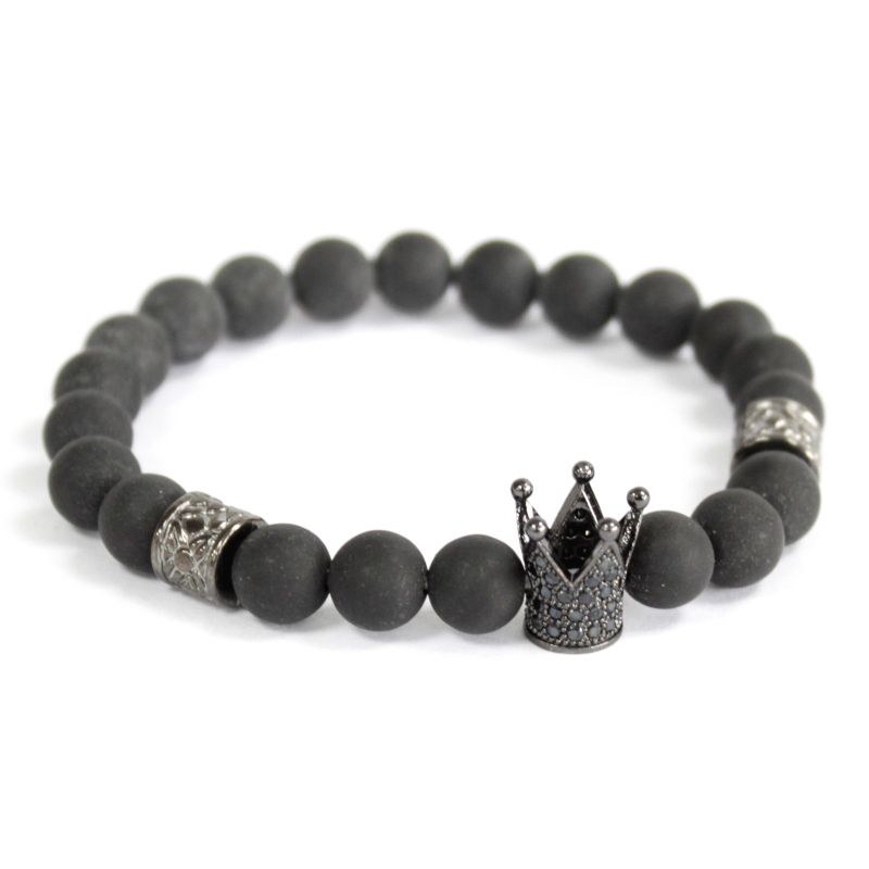 Bracelet Pierre Fine - Couronne Cristal/ Agate Noire
