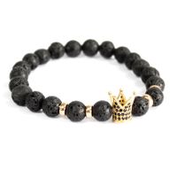 Bracelet Pierre Fine - Couronne Dorée/ Pierre de Lave