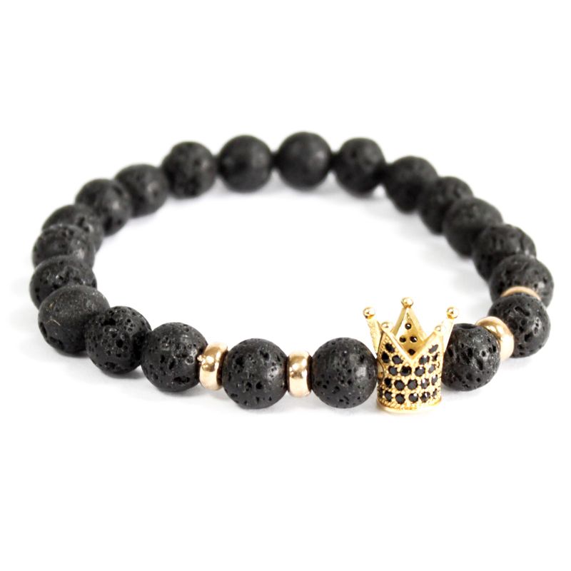 Bracelet Pierre Fine - Couronne Dorée/ Pierre de Lave
