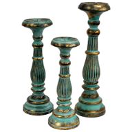 Bougeoir Bois Rétro Petit - Turquoise & Or