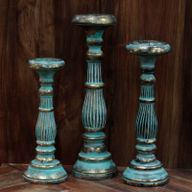 Bougeoir Bois Rétro Medium - Turquoise & Or