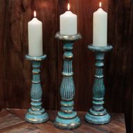 Bougeoir Bois Rétro Petit - Turquoise & Or