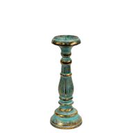 Bougeoir Bois Rétro Petit - Turquoise & Or