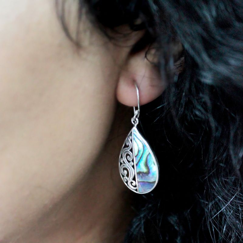 Boucles d'Oreilles Coquillage & Argent - Larme - Abalone