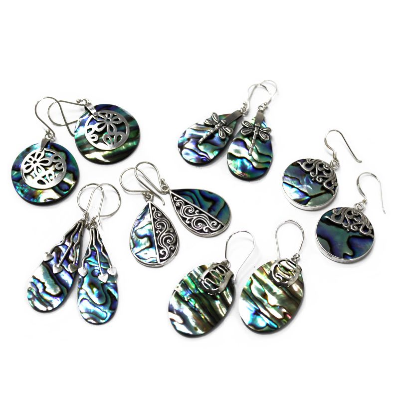 Boucles d'Oreilles Coquillage & Argent - Ovale - Abalone