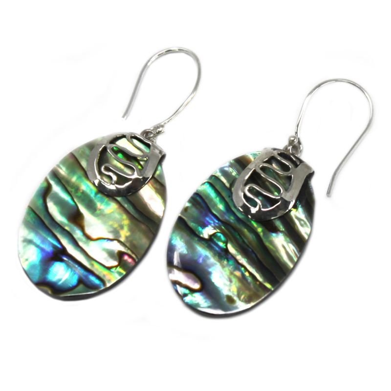 Boucles d'Oreilles Coquillage & Argent - Ovale - Abalone