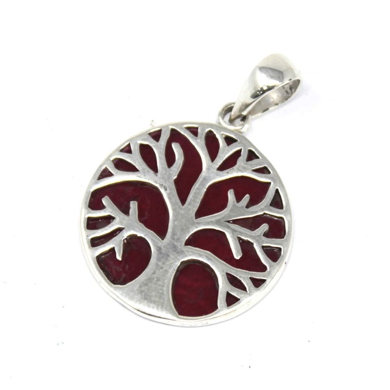 Pendentif Argent Arbre de Vie 22mm - Effet Corail
