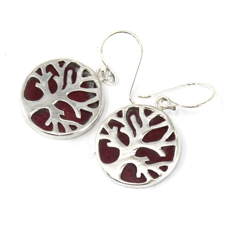 Boucles d'Oreilles Argent Arbre de Vie 15mm - Coral Effect