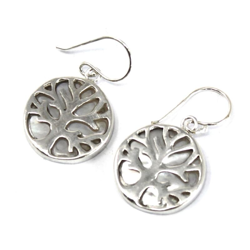 Boucles d'Oreilles Argent Arbre de Vie 15mm - Nacre