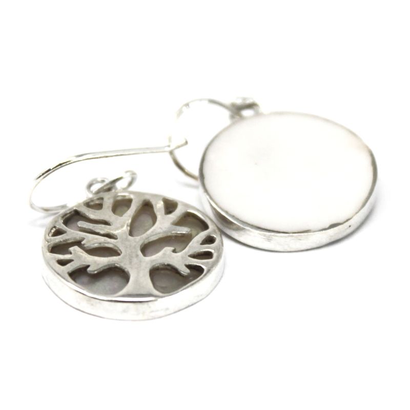 Boucles d'Oreilles Argent Arbre de Vie 15mm - Nacre