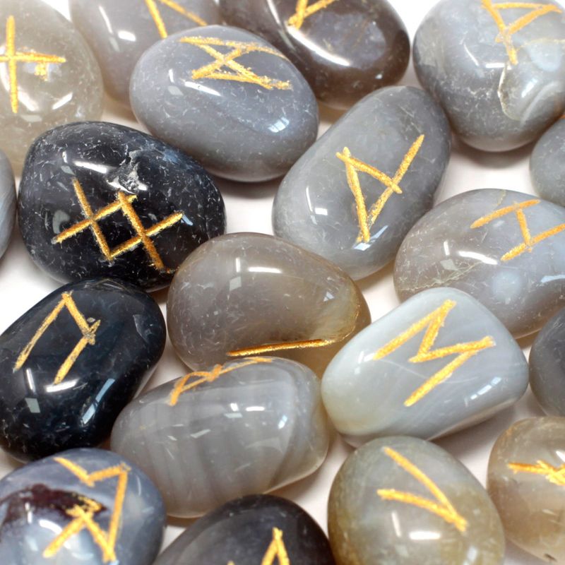 Pierres Runiques & Sachet - Agate Grise