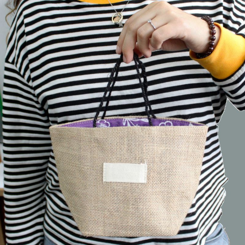 Sac Cadeau en Coton & Jute Naturelle - Doublure Lavande - Grand