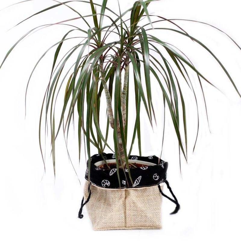 Sac Cadeau en Coton & Jute Naturelle - Doublure Noire - Grand