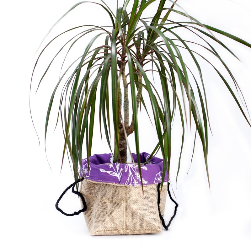 Sac Cadeau en Coton & Jute Naturelle - Doublure Lavande - Grand