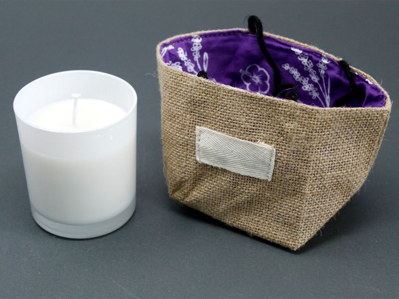 Sac Cadeau en Coton & Jute Naturelle - Doublure Lavande - Moyen