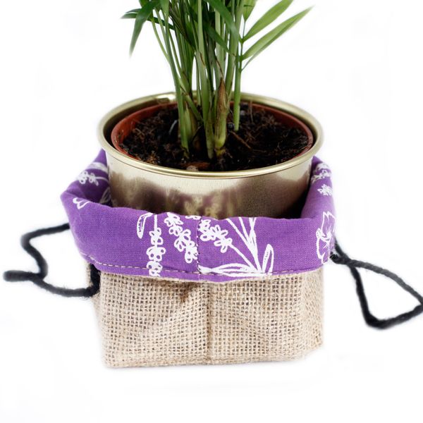 Sac Cadeau en Coton & Jute Naturelle - Doublure Lavande - Moyen