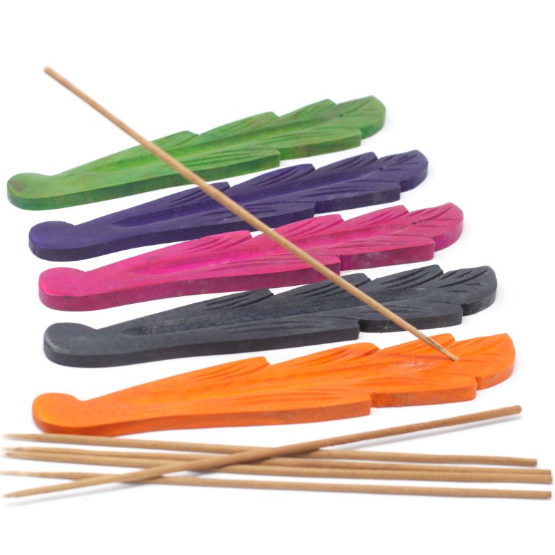 Porte-encens en bois de manguier - Feuilles différents coloris