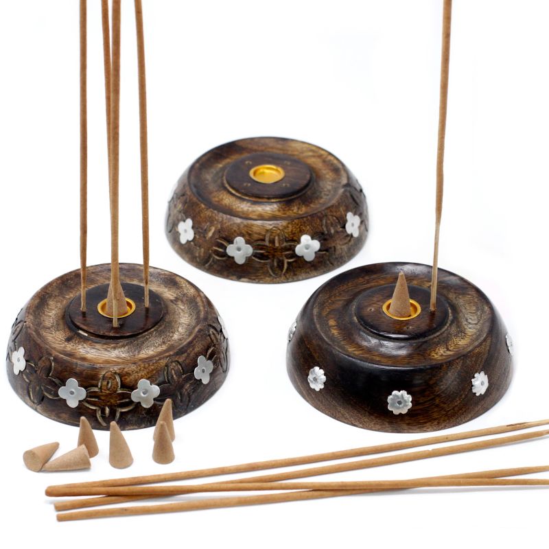 Porte-encens pour Cones et Batonnets Bois de manguier - Assortis