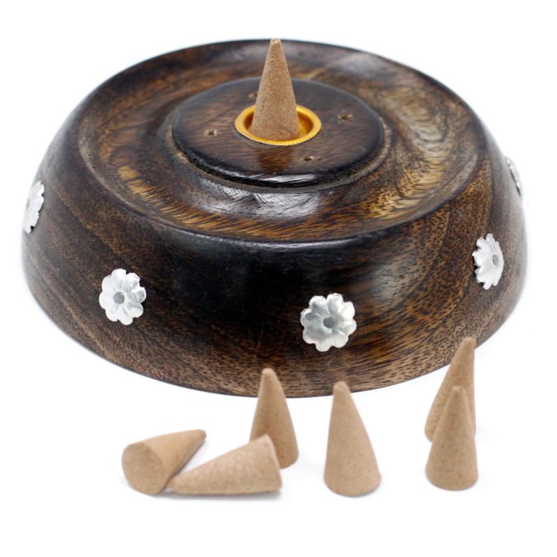 Porte-encens pour Cones et Batonnets Bois de manguier - Assortis