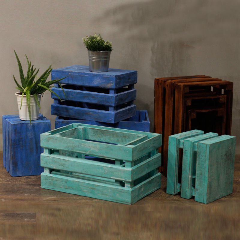 Lot de 3 Caisses en Bois - Vert Ecologique