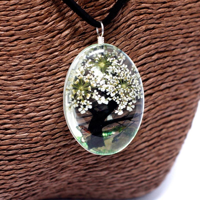 Bijoux Fleurs Pressées - Arbre de la vie Set - Blanc