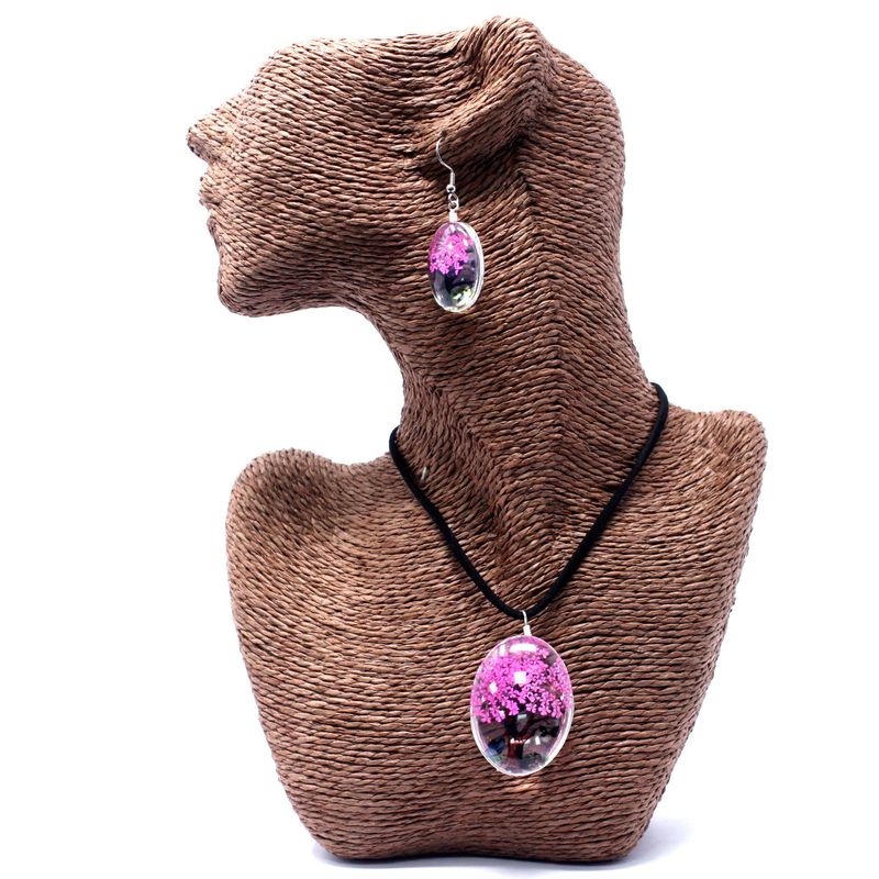 Bijoux Fleurs Pressées - Arbre de la vie Set - Rose Vif