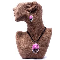 Bijoux Fleurs Pressées - Arbre de la vie Set - Rose Vif