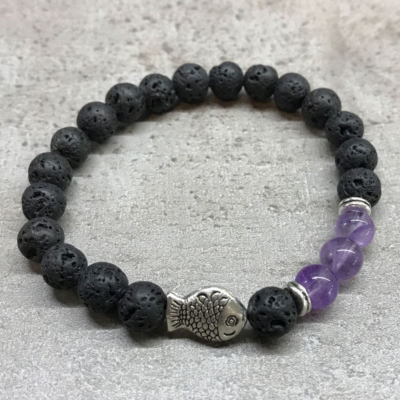 Bracelet Pierre de Lave - Poisson Améthyste