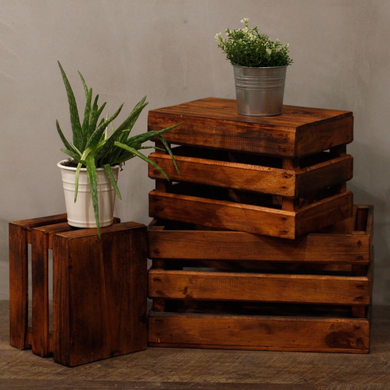 Lot de 3 Caisses en Bois - Marron