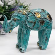 Éléphant en bois sculpté - Turquoise / Or