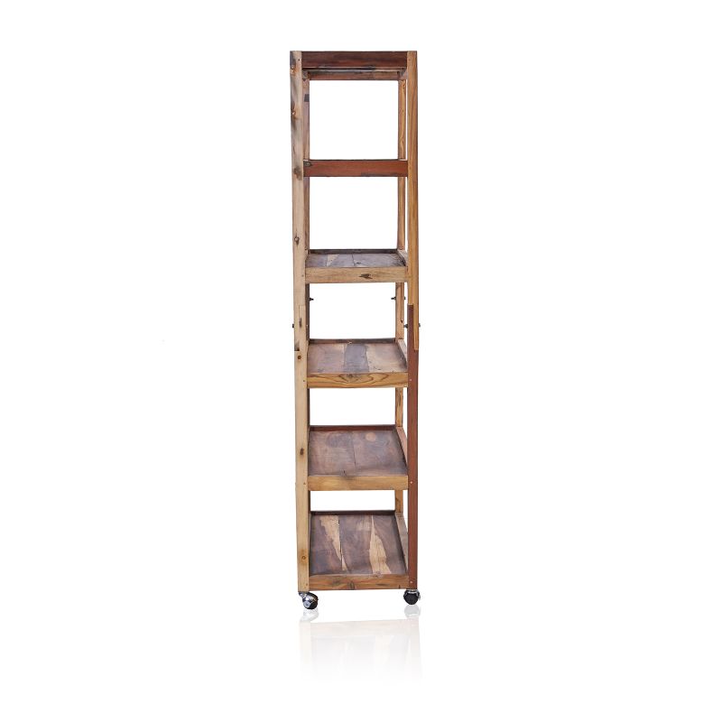 Présentoir à 6 Étagères avec Roulettes - Bois Recyclé 79x37x180 cm