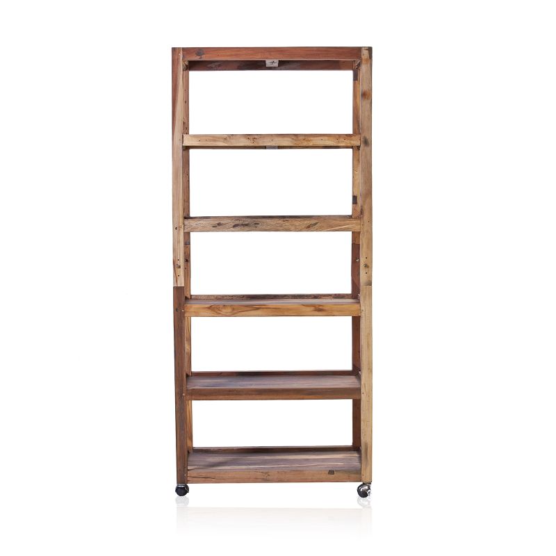 Présentoir à 6 Étagères avec Roulettes - Bois Recyclé 79x37x180 cm