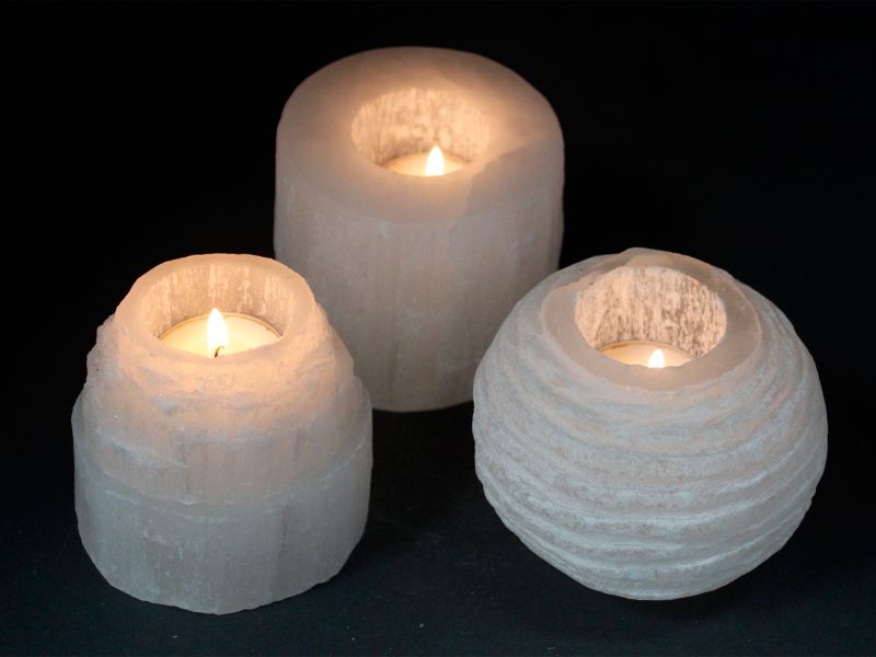 Bougeoir Sélénite Cylindre - 8 cm