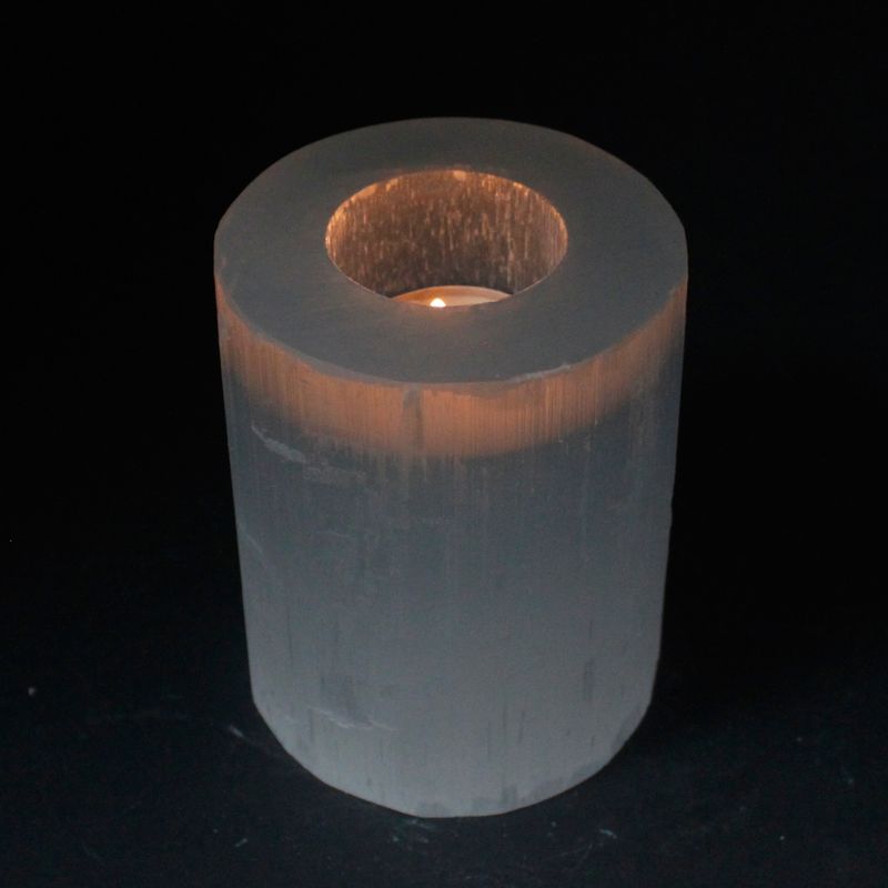 Bougeoir Sélénite Cylindre - 10 cm