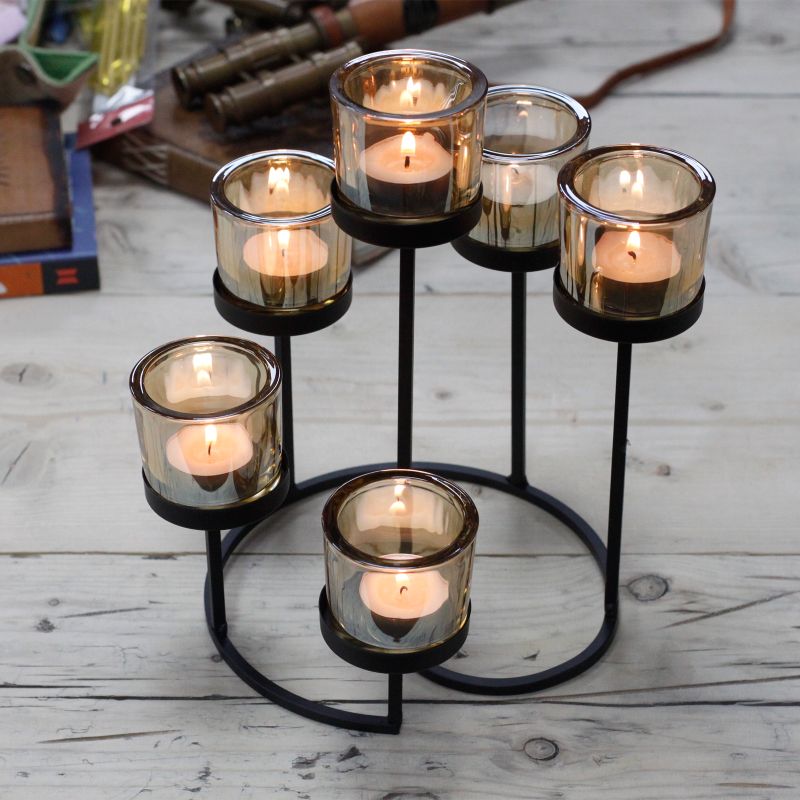 Bougeoir Votif en Fer - 6 Coupes Chandelier de Terre
