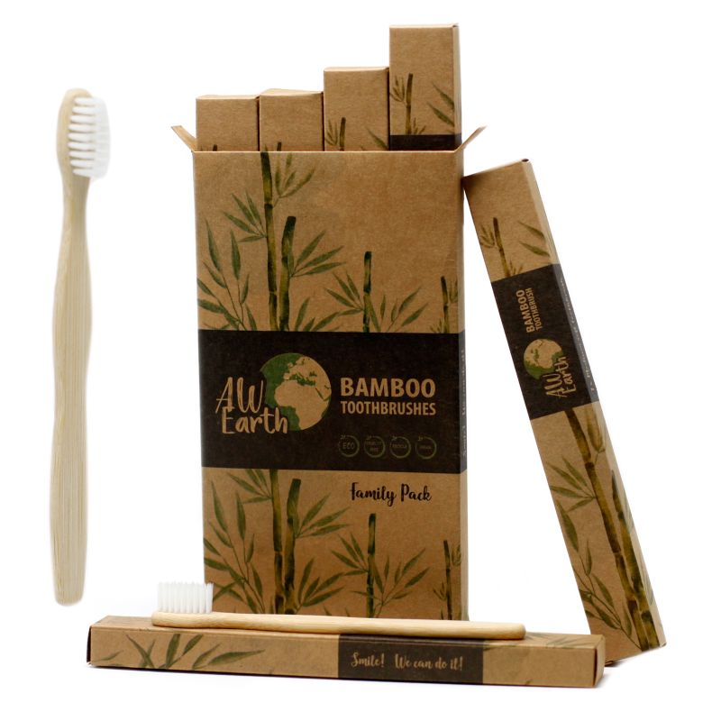 Pack Familial de 4 Brosse à Dents en Bambou - Blanc - médium