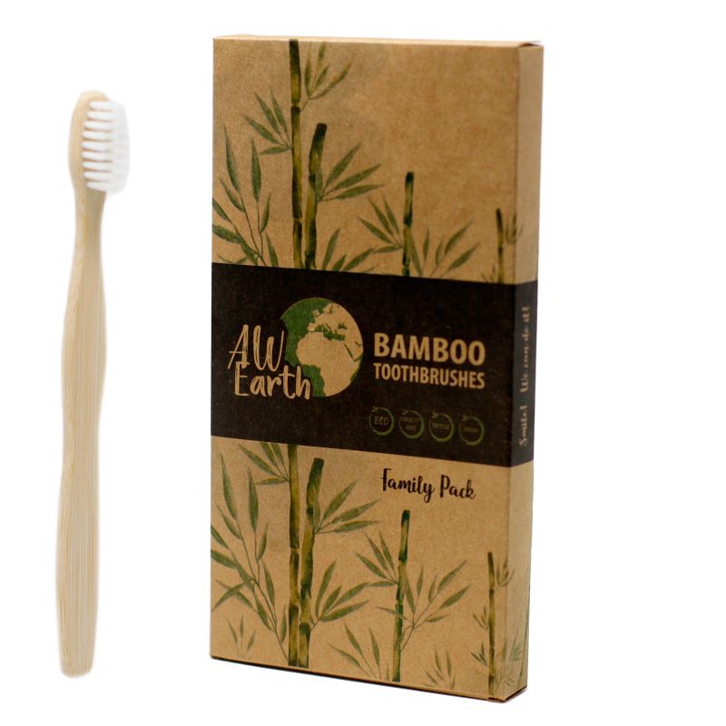 Pack Familial de 4 Brosse à Dents en Bambou - Blanc - médium