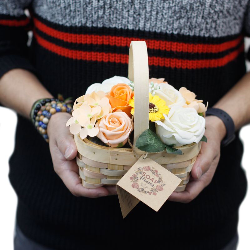 Bouquet Panier en Osier medium - Rose