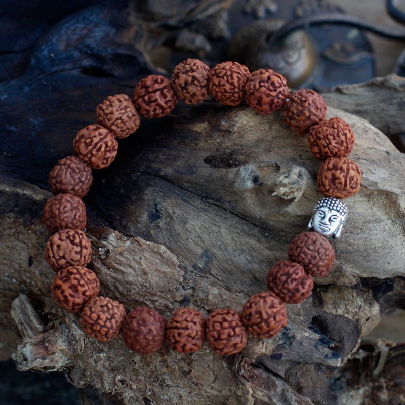 Mala Rudraksha Bracelet Bouddha-Marron