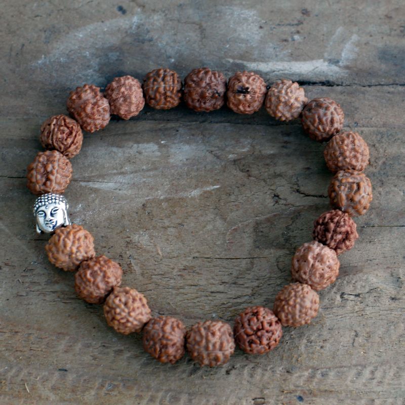 Mala Rudraksha Bracelet Bouddha-Marron