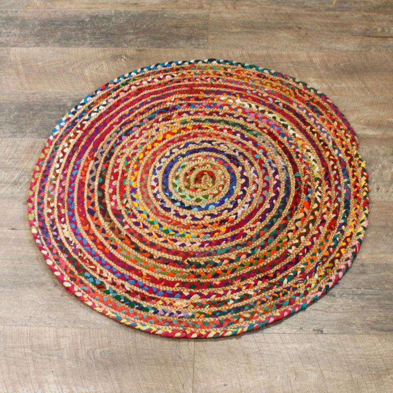 Tapis Rond Jute et Coton Recyclé - Multi 90 cm