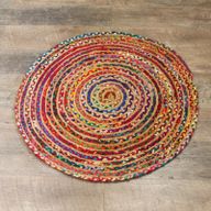 Tapis Rond Jute et Coton Recyclé - Multi 90 cm
