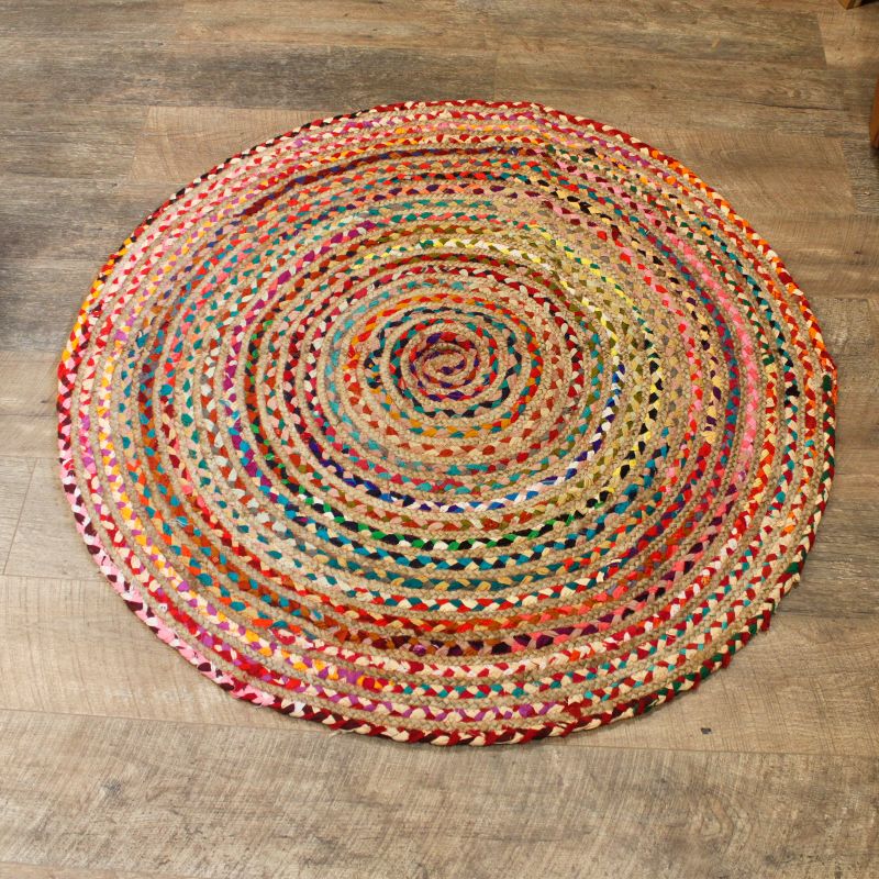 Tapis Rond Jute et Coton Recyclé - Multi 120 cm
