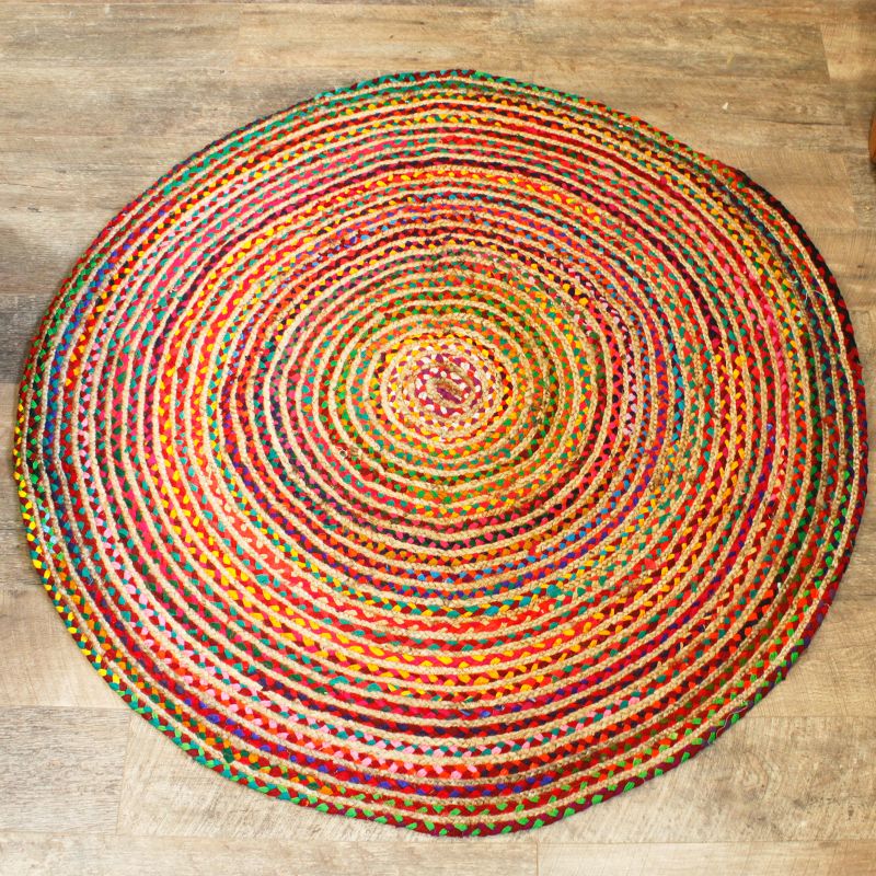 Tapis Rond Jute et Coton Recyclé - Multi 150 cm